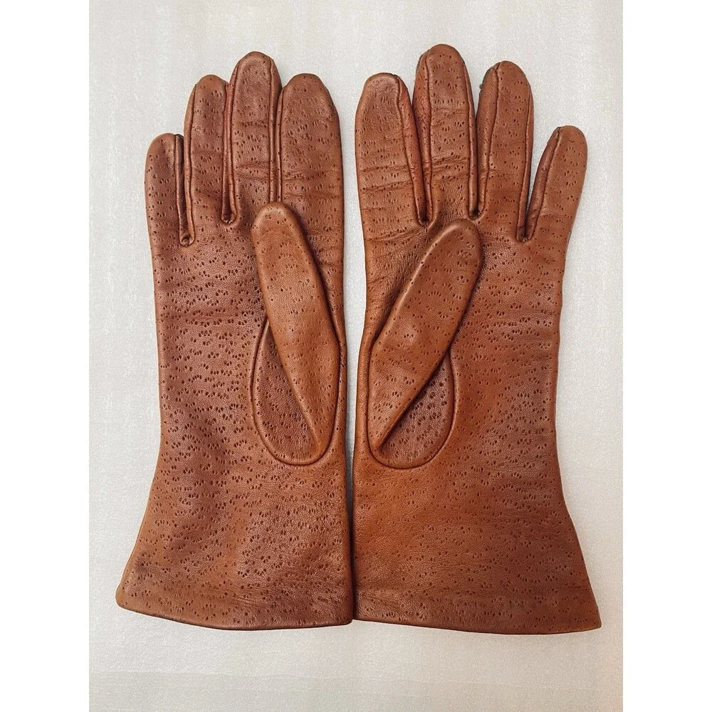 Genuine Leather Gloves Women’s Sz 7.5 Burnt Orange Cognac Fall Fashion Accessory